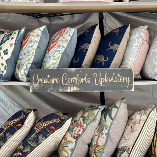 Bespoke patterned cushion made by Creature Comforts Upholstery