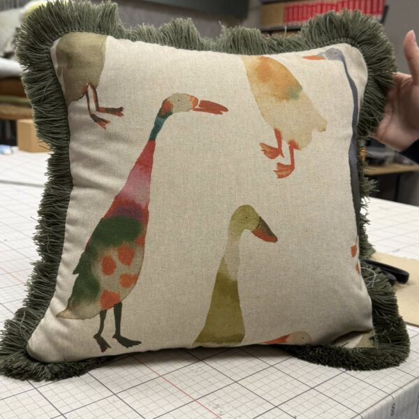 Bespoke patterned cushion made by Creature Comforts Upholstery