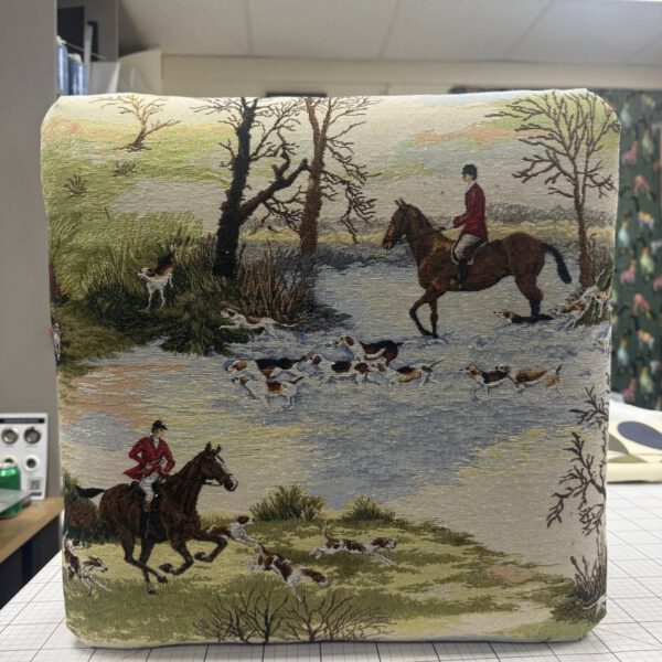 Bespoke patterned cushion made by Creature Comforts Upholstery