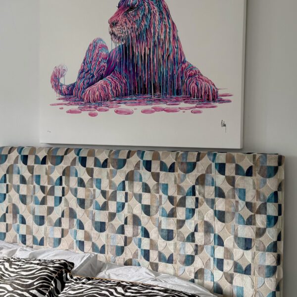Custom headboards made with patterned fabric by Creature Comforts Upholstery