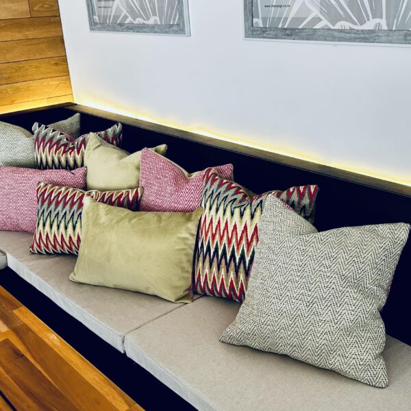 Bespoke patterned cushion made by Creature Comforts Upholstery