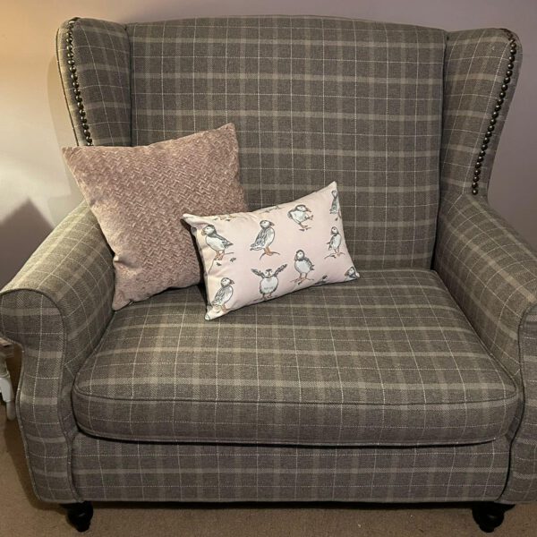 Bespoke patterned cushion made by Creature Comforts Upholstery
