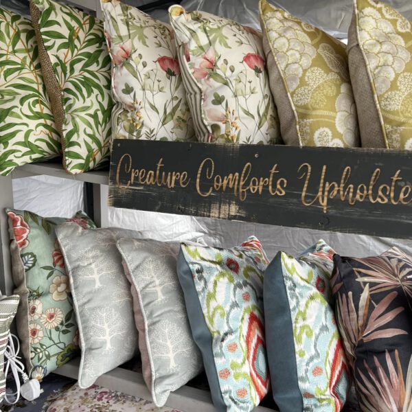 Bespoke patterned cushion made by Creature Comforts Upholstery