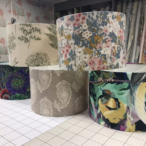 Handmade fabric lampshade by Creature Comforts Upholstery