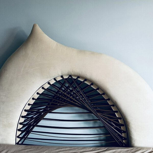 Reupholstered bedroom chair and headboard project by Creature Comforts Upholstery